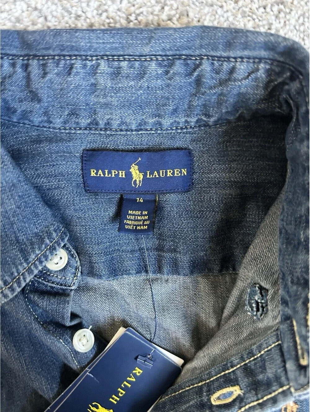 Polo Ralph Lauren Girls Denim Long Sleeve Belted Dress Size  14 Country  Western